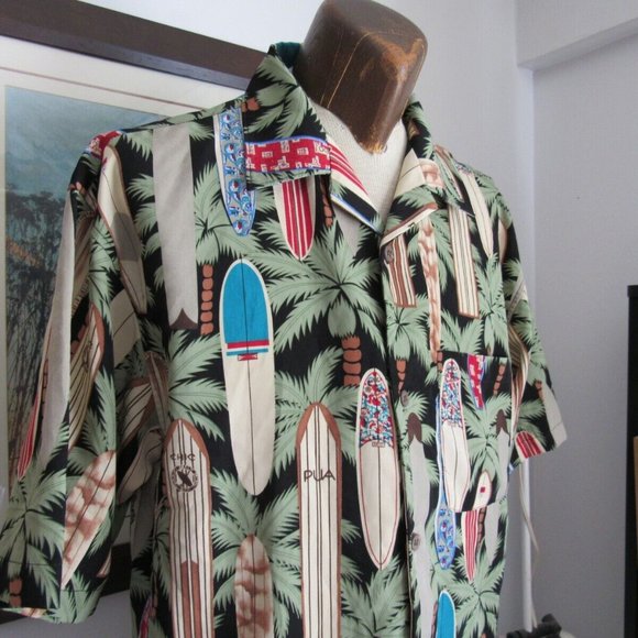 Hawaiian Shirt Maui Maui Surf Company Button Front Surf Boards Palm Trees Sz Lrg - Picture 3 of 12